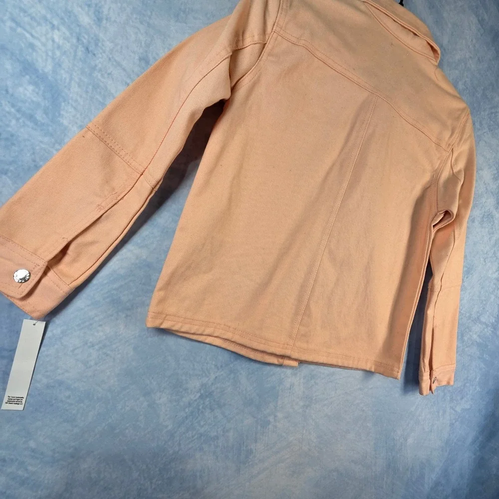 Tahari Girl Peach Orange Denim‎ Jacket Button Front Twill Coat Kids Size 12 NEW